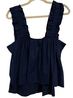 XL Quiet Culture Navy Blue Ruffled Tank Boutique Cottagecore Coquette Austin